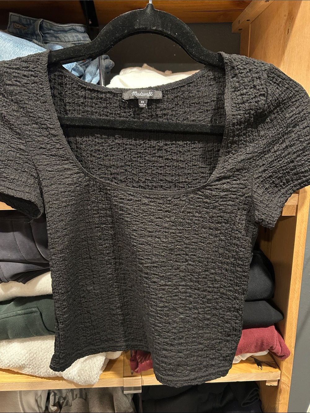 Madewell Black Waffle Scoop Neck Short Sleeve Top
